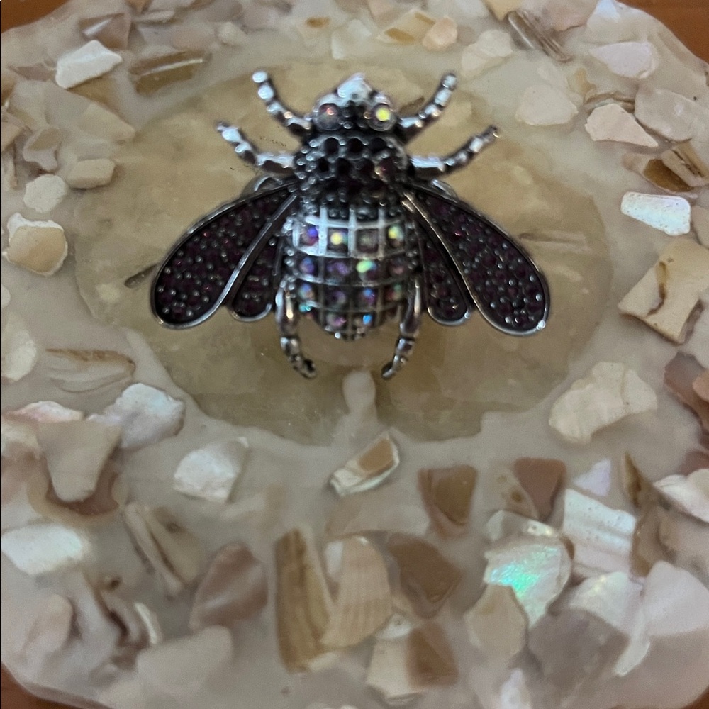 Sparkling Beetle purple crystal silver tone adjustable ring - Picture 6 of 6